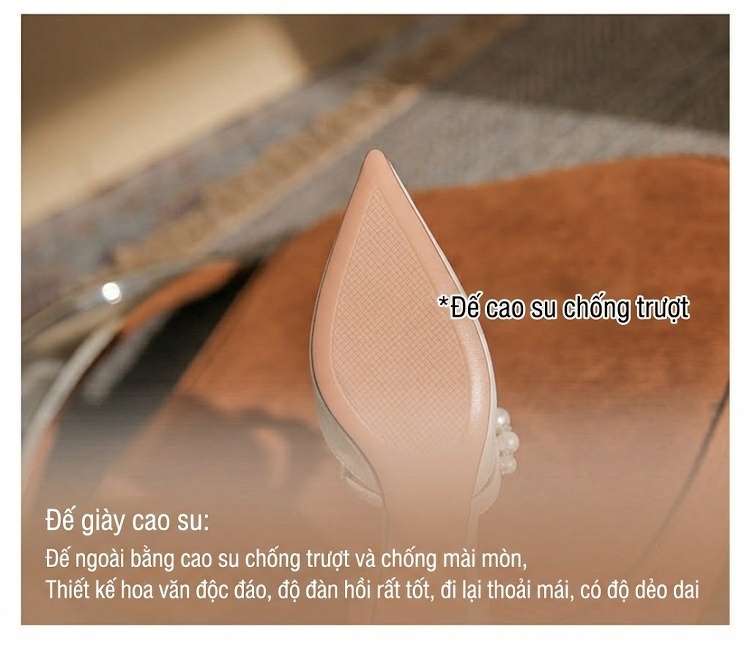 Giày Mary Jane Nữ Da Cừu Mũi Nhọn Gót Vuông Chiều Cao Đế Khoảng 4cm Đính Ngọc Trai Màu Trắng, Đen chi tiết 11