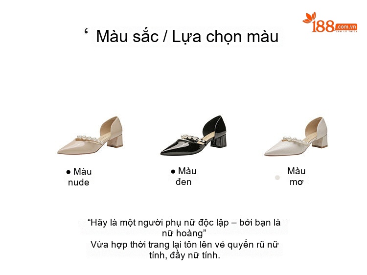 Giày Mary Jane Nữ Da Cừu Mũi Nhọn Gót Vuông Chiều Cao Đế Khoảng 4cm Đính Ngọc Trai Màu Trắng, Đen chi tiết 3