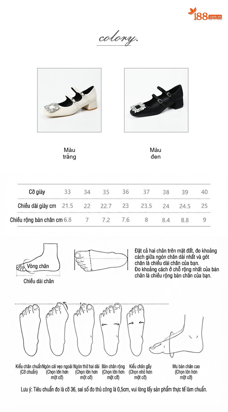 Giày Mary Jane Nữ Da Mờ Khóa Vuông Đính Đá Chiều Cao Đế Khoảng 4cm Màu Đen, Trắng chi tiết 4