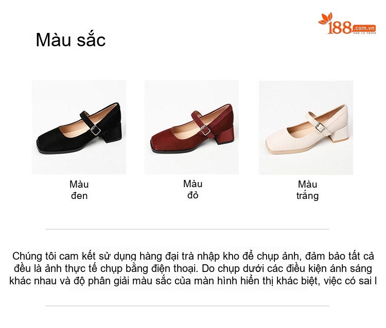 Giày Mary Jane Nữ Mũi Vuông Quai Ngang Gót Vuông Chiều Cao Đế Khoảng 5cm Màu Đen, Đỏ, Kem chi tiết 4