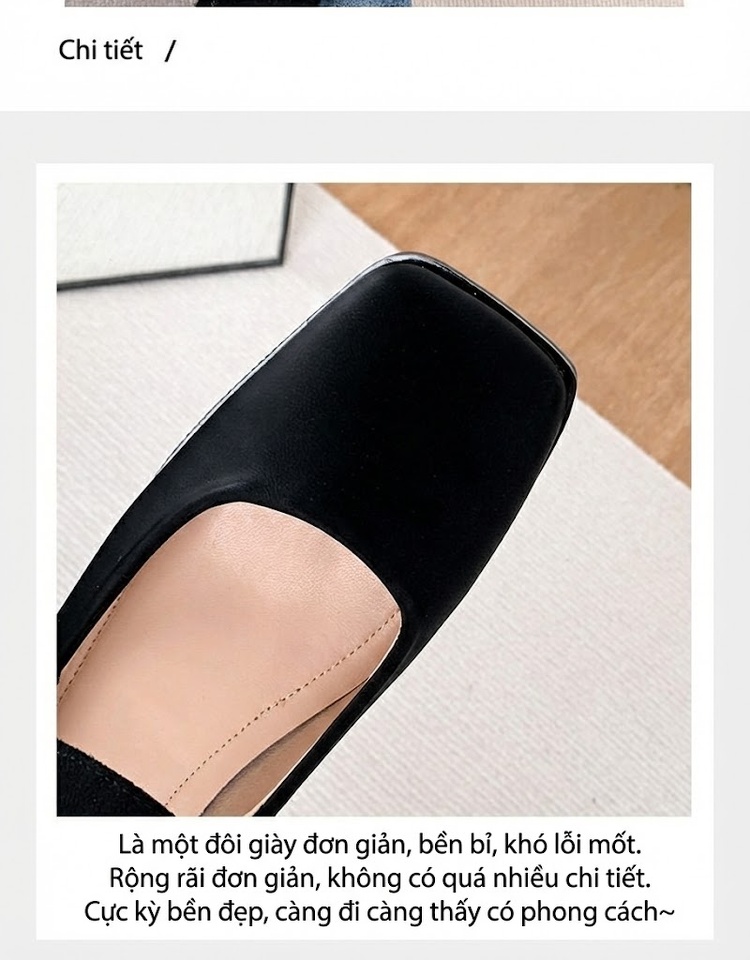 Giày Mary Jane Nữ Mũi Vuông Quai Ngang Gót Vuông Chiều Cao Đế Khoảng 5cm Màu Đen, Đỏ, Kem chi tiết 6