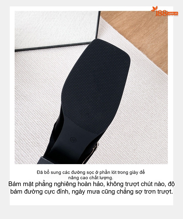 Giày Mary Jane Nữ Mũi Vuông Quai Ngang Gót Vuông Chiều Cao Đế Khoảng 5cm Màu Đen, Đỏ, Kem chi tiết 9