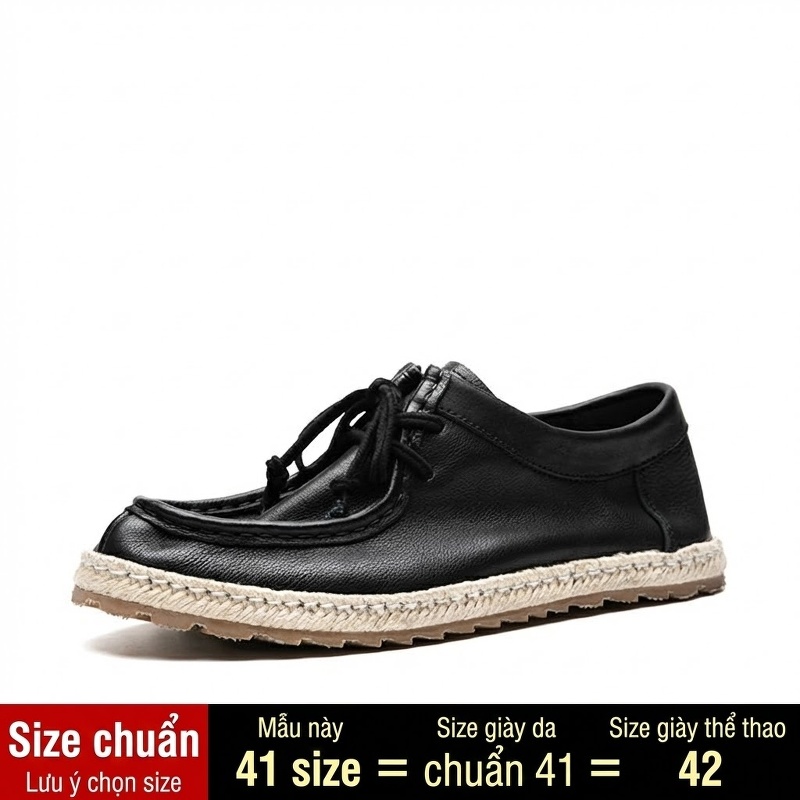 Giày Moccasin Buộc Dây Nam Da Bò Thoải Mái Chiều Cao Đế Khoảng 2cm Màu Nâu, Đen