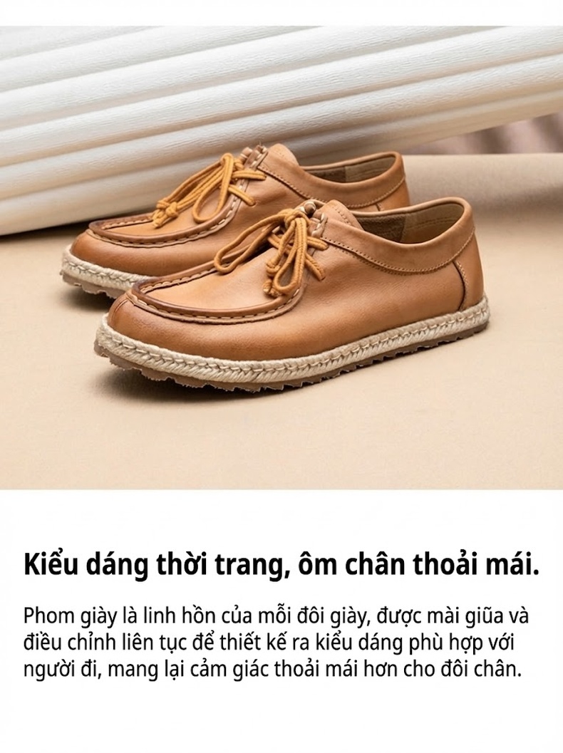 Giày Moccasin Buộc Dây Nam Da Bò Thoải Mái Chiều Cao Đế Khoảng 2cm Màu Nâu, Đen chi tiết 3