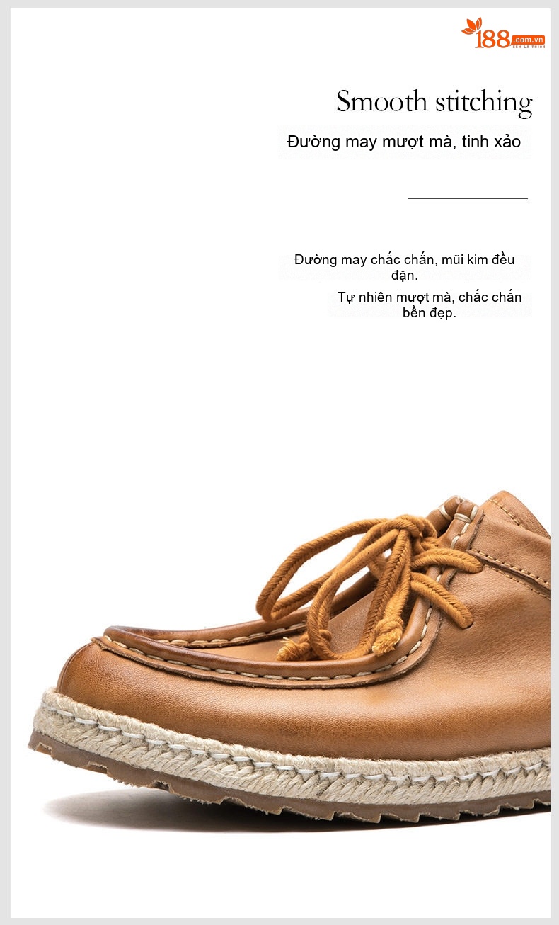 Giày Moccasin Buộc Dây Nam Da Bò Thoải Mái Chiều Cao Đế Khoảng 2cm Màu Nâu, Đen chi tiết 10