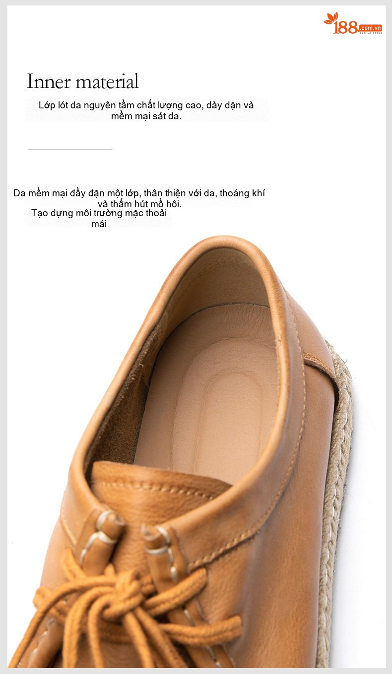 Giày Moccasin Buộc Dây Nam Da Bò Thoải Mái Chiều Cao Đế Khoảng 2cm Màu Nâu, Đen chi tiết 11