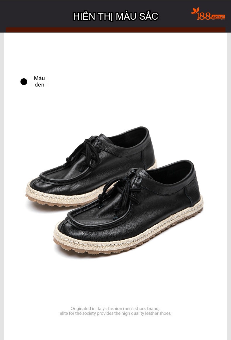 Giày Moccasin Buộc Dây Nam Da Bò Thoải Mái Chiều Cao Đế Khoảng 2cm Màu Nâu, Đen chi tiết 13