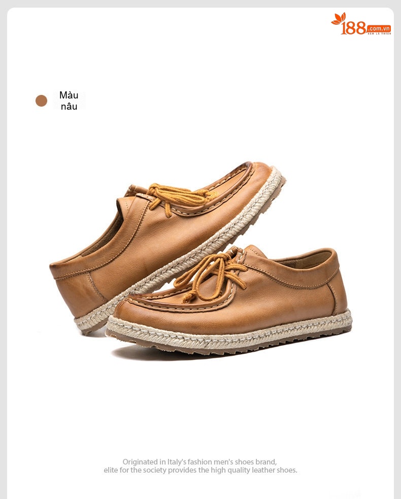 Giày Moccasin Buộc Dây Nam Da Bò Thoải Mái Chiều Cao Đế Khoảng 2cm Màu Nâu, Đen chi tiết 15