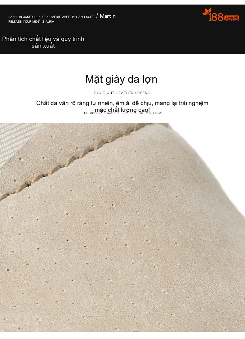 Giày Mọi Nam Da Thật Lưới Thoáng Khí Size Lớn Chiều Cao Đế Khoảng 3cm Màu Be, Đen, Xám chi tiết 4
