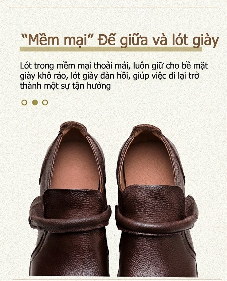 Giày Mọi Nữ Da Bò Mũi Vuông Chiều Cao Đế Khoảng 1cm Màu Nâu, Đen chi tiết 6