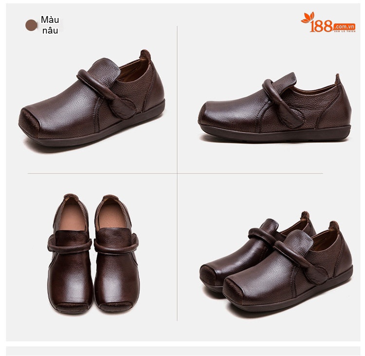 Giày Mọi Nữ Da Bò Mũi Vuông Chiều Cao Đế Khoảng 1cm Màu Nâu, Đen chi tiết 17