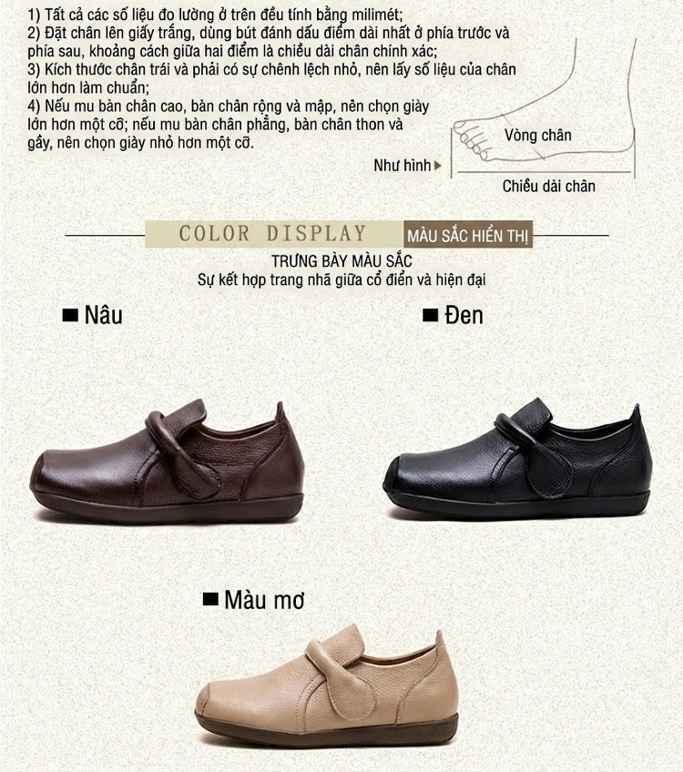 Giày Mọi Nữ Da Bò Mũi Vuông Chiều Cao Đế Khoảng 1cm Màu Nâu, Đen chi tiết 2