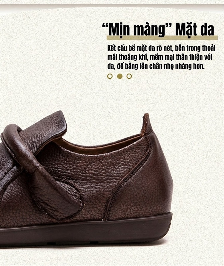 Giày Mọi Nữ Da Bò Mũi Vuông Chiều Cao Đế Khoảng 1cm Màu Nâu, Đen chi tiết 3
