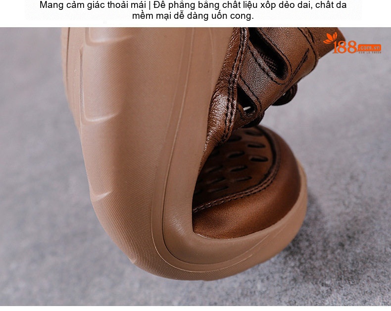 Giày Mọi Nữ Da Thật Thoáng Khí Lót Lỗ Chiều Cao Đế Khoảng 4cm Màu Xanh, Nâu, Đen, Kem chi tiết 8