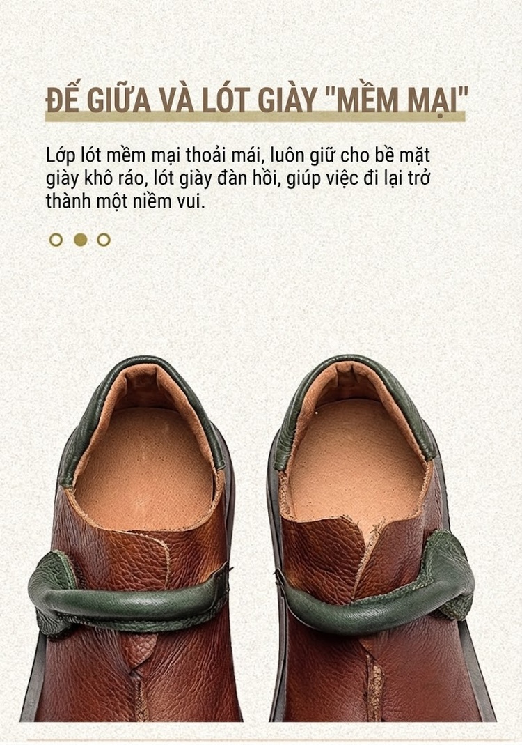 Giày Mọi Nữ Phong Cách Anh Quốc Da Mờ Khóa Dán Chiều Cao Đế Khoảng 3cm Màu Đen, Nâu chi tiết 5