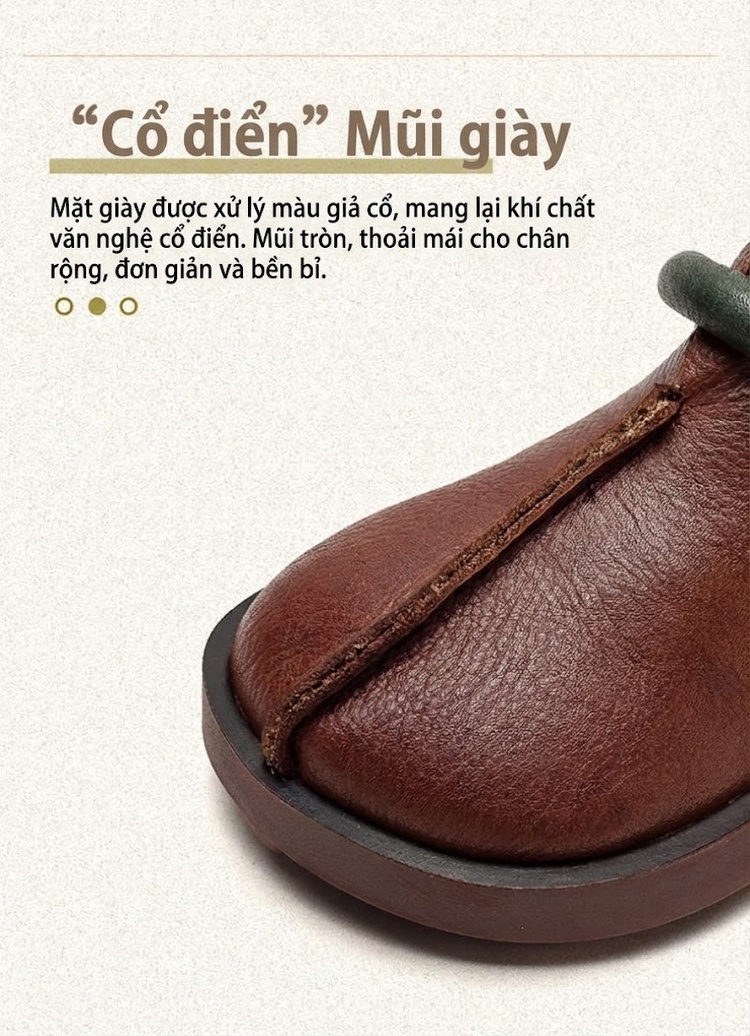 Giày Mọi Nữ Phong Cách Anh Quốc Da Mờ Khóa Dán Chiều Cao Đế Khoảng 3cm Màu Đen, Nâu chi tiết 3
