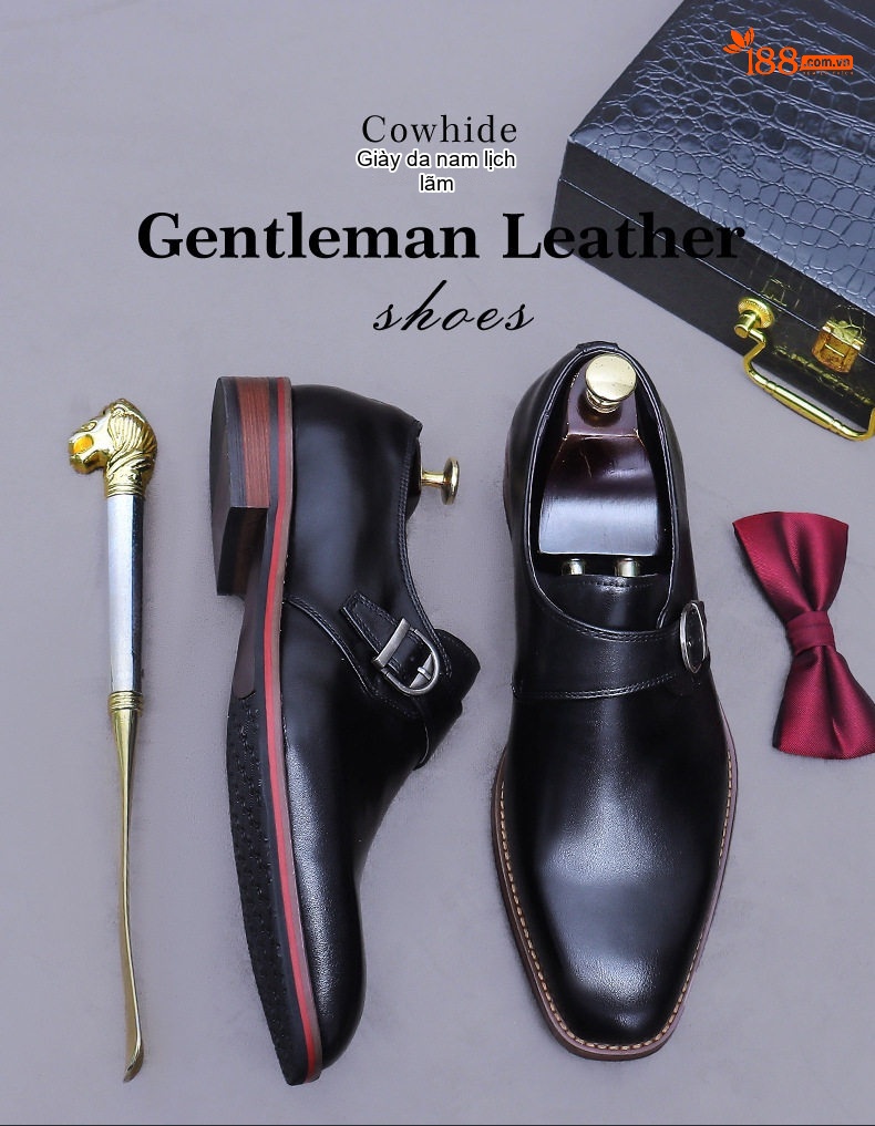 Giày Monk Strap Nam Da Bò Cao Cấp Chiều Cao Đế Khoảng 3cm Màu Đen, Nâu chi tiết 1