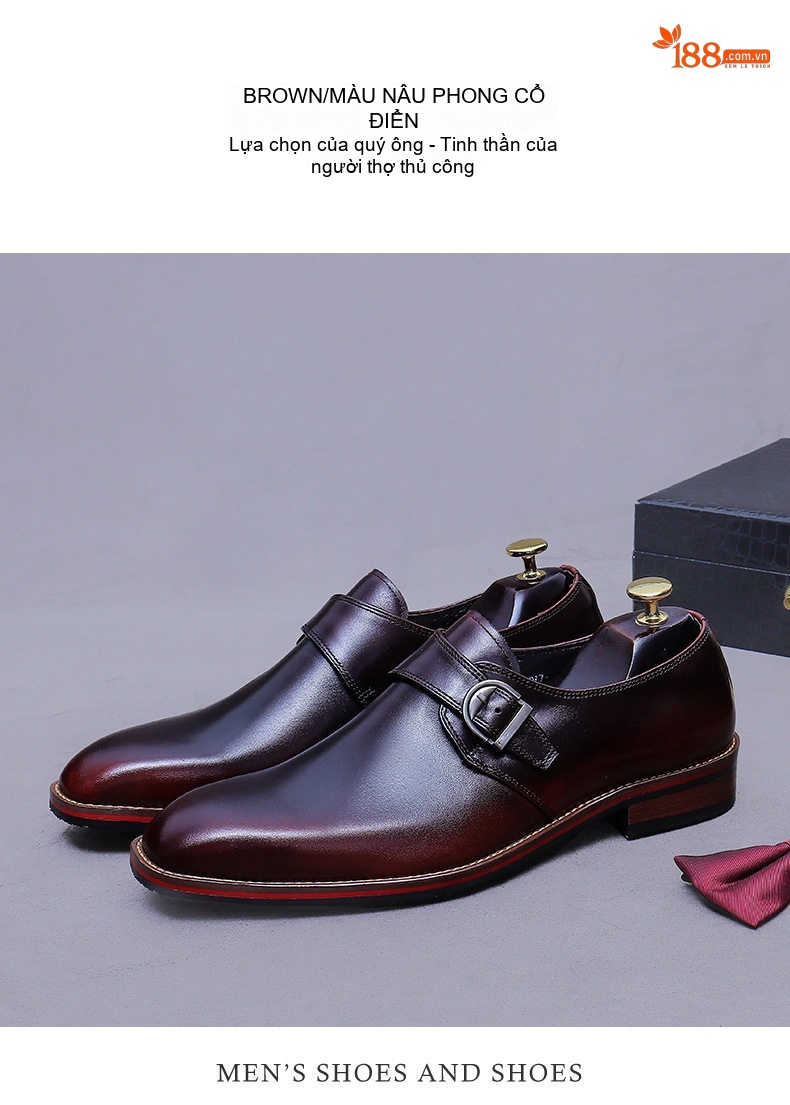 Giày Monk Strap Nam Da Bò Cao Cấp Chiều Cao Đế Khoảng 3cm Màu Đen, Nâu chi tiết 2