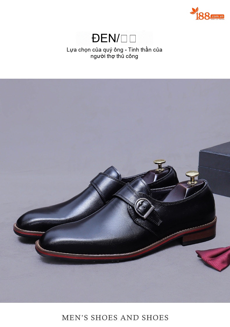 Giày Monk Strap Nam Da Bò Cao Cấp Chiều Cao Đế Khoảng 3cm Màu Đen, Nâu chi tiết 9