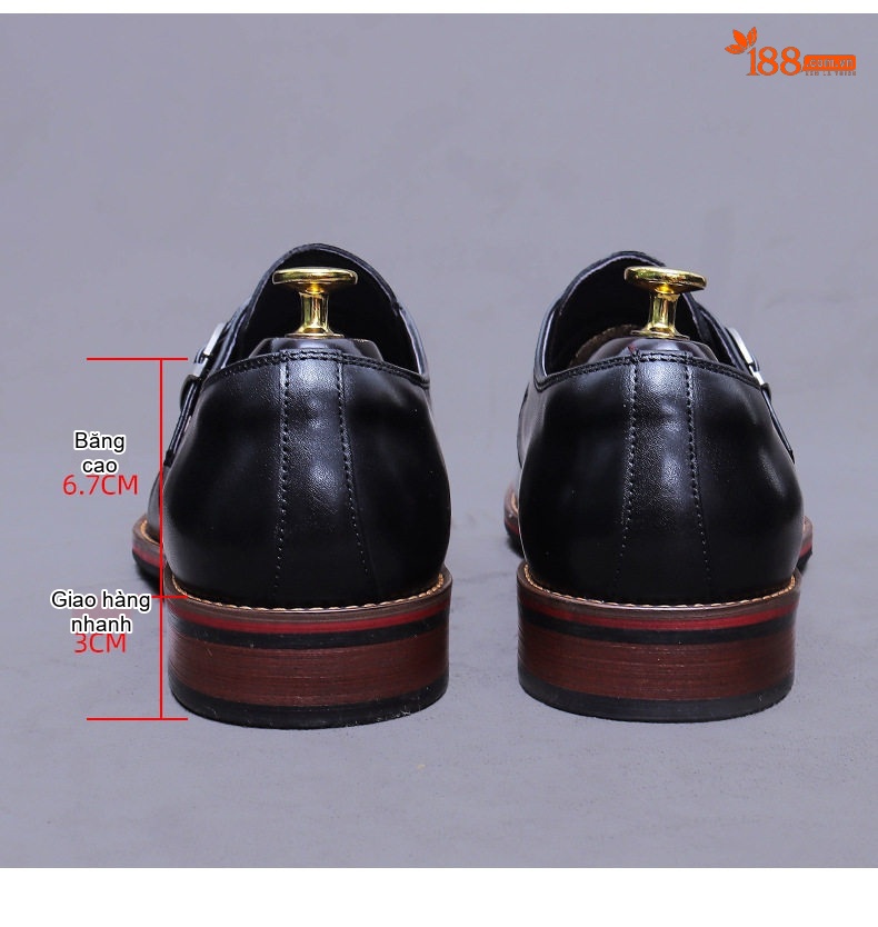 Giày Monk Strap Nam Da Bò Cao Cấp Chiều Cao Đế Khoảng 3cm Màu Đen, Nâu chi tiết 15