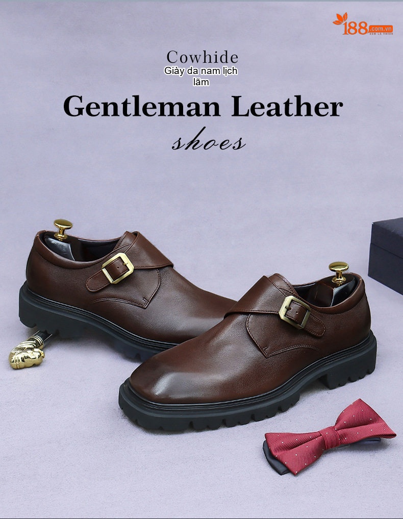 Giày Monk Strap Nam Da Bò Chiều Cao Đế Khoảng 4cm Màu Đen, Nâu chi tiết 1