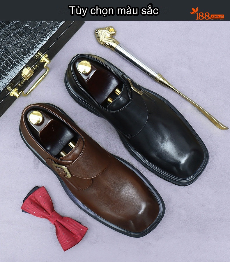 Giày Monk Strap Nam Da Bò Chiều Cao Đế Khoảng 4cm Màu Đen, Nâu chi tiết 2
