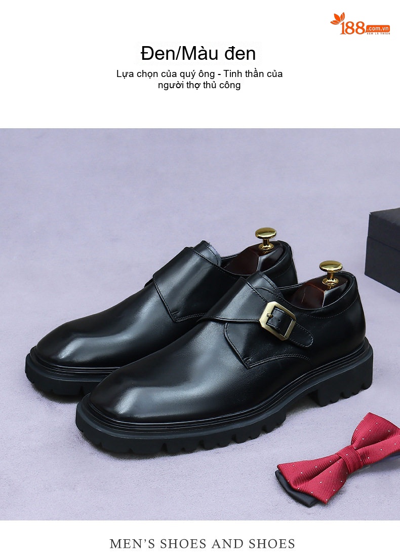 Giày Monk Strap Nam Da Bò Chiều Cao Đế Khoảng 4cm Màu Đen, Nâu chi tiết 4