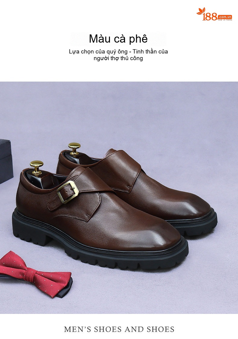 Giày Monk Strap Nam Da Bò Chiều Cao Đế Khoảng 4cm Màu Đen, Nâu chi tiết 11