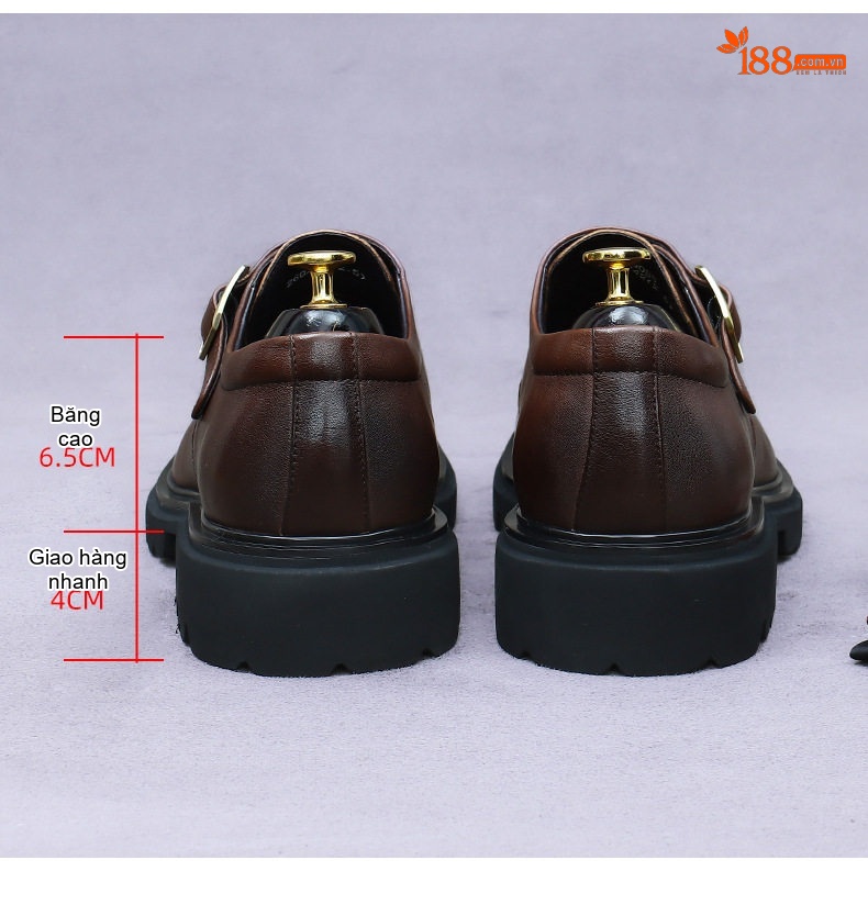 Giày Monk Strap Nam Da Bò Chiều Cao Đế Khoảng 4cm Màu Đen, Nâu chi tiết 17