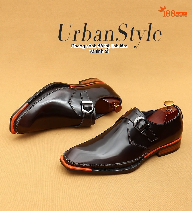 Giày Monk Strap Nam Da Bóng Chiều Cao Đế Khoảng 3cm Màu Đen chi tiết 1