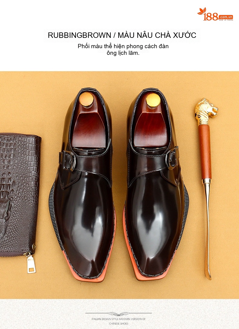 Giày Monk Strap Nam Da Bóng Chiều Cao Đế Khoảng 3cm Màu Đen chi tiết 11