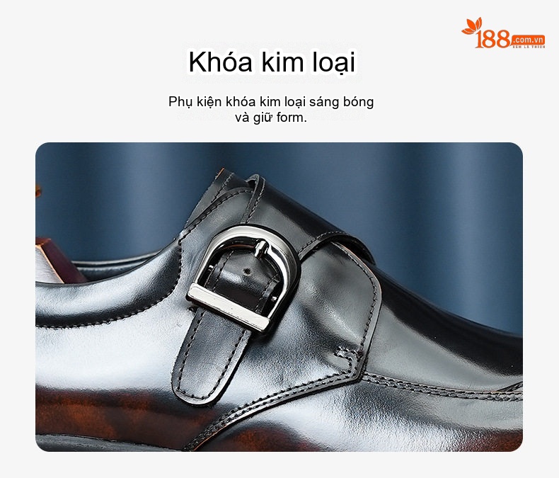 Giày Monk Strap Nam Da Bóng Chiều Cao Đế Khoảng 4cm Màu Đen, Nâu chi tiết 3