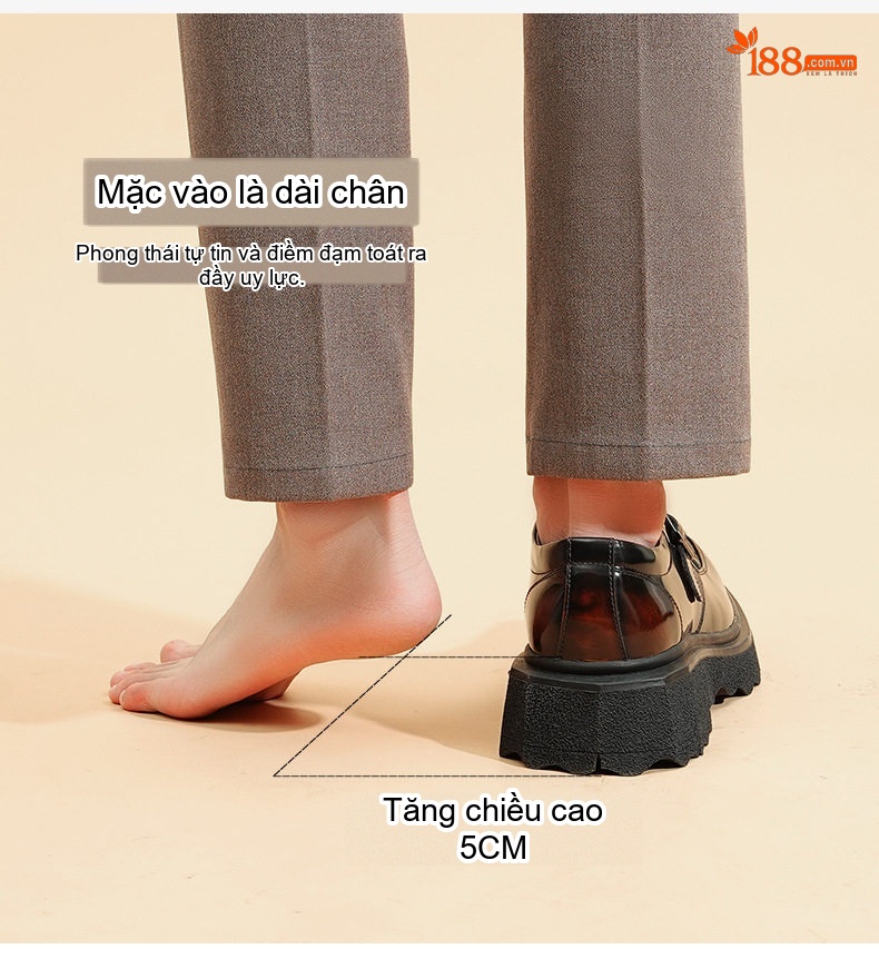 Giày Monk Strap Nam Da Bóng Chiều Cao Đế Khoảng 4cm Màu Đen, Nâu chi tiết 5