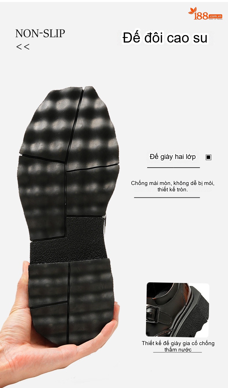 Giày Monk Strap Nam Da Bóng Chiều Cao Đế Khoảng 4cm Màu Đen, Nâu chi tiết 9