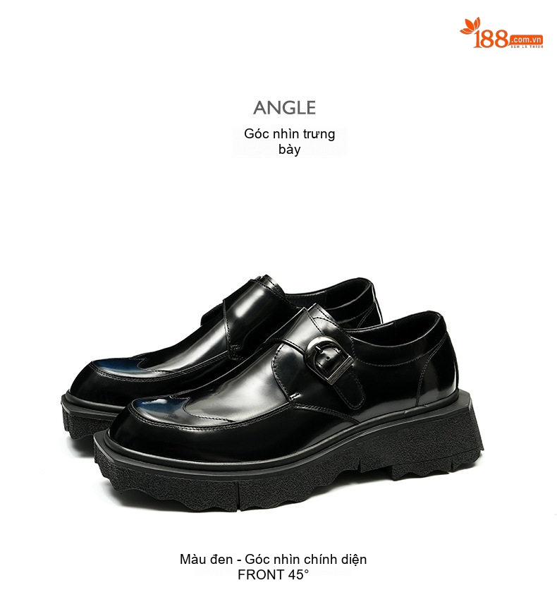 Giày Monk Strap Nam Da Bóng Chiều Cao Đế Khoảng 4cm Màu Đen, Nâu chi tiết 11
