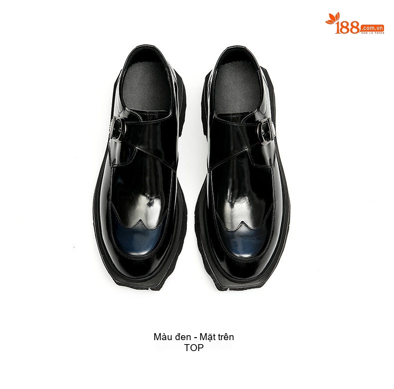 Giày Monk Strap Nam Da Bóng Chiều Cao Đế Khoảng 4cm Màu Đen, Nâu chi tiết 13