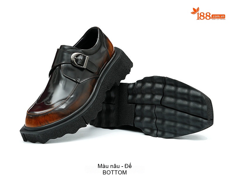 Giày Monk Strap Nam Da Bóng Chiều Cao Đế Khoảng 4cm Màu Đen, Nâu chi tiết 14