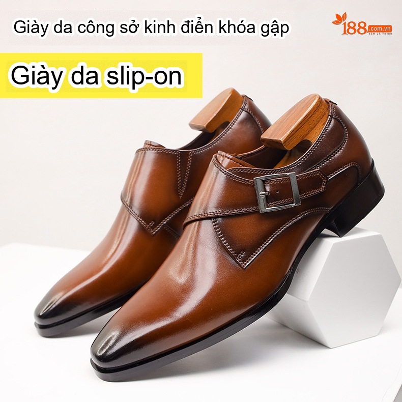 Giày Monk Strap Nam Da Bóng Chiều Cao Đế Khoảng 3cm Màu Nâu chi tiết 2