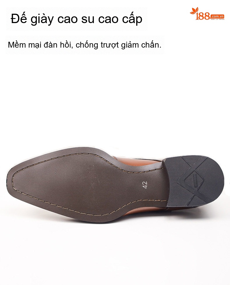 Giày Monk Strap Nam Da Bóng Chiều Cao Đế Khoảng 3cm Màu Nâu chi tiết 5