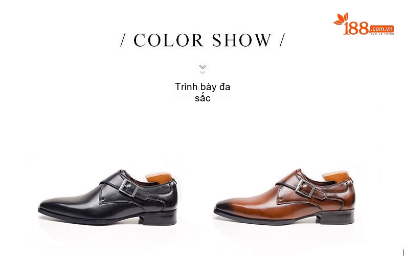 Giày Monk Strap Nam Da Bóng Chiều Cao Đế Khoảng 3cm Màu Nâu chi tiết 9