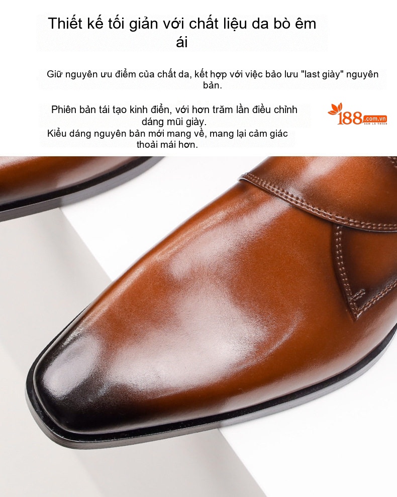 Giày Monk Strap Nam Da Bóng Chiều Cao Đế Khoảng 3cm Màu Nâu chi tiết 4