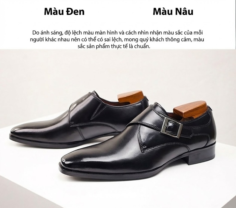 Giày Monk Strap Nam Da Bóng Chiều Cao Đế Khoảng 3cm Màu Nâu chi tiết 10