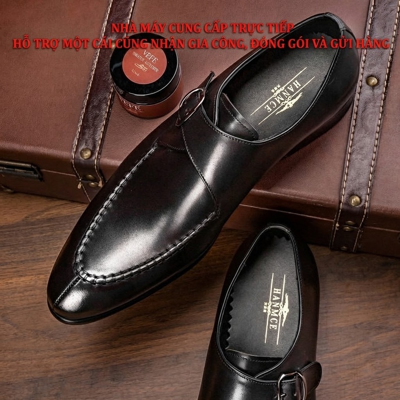 Giày Monkstrap Khóa Cài Nam Da Bò Chiều Cao Đế Khoảng 3cm Màu Đen, Nâu