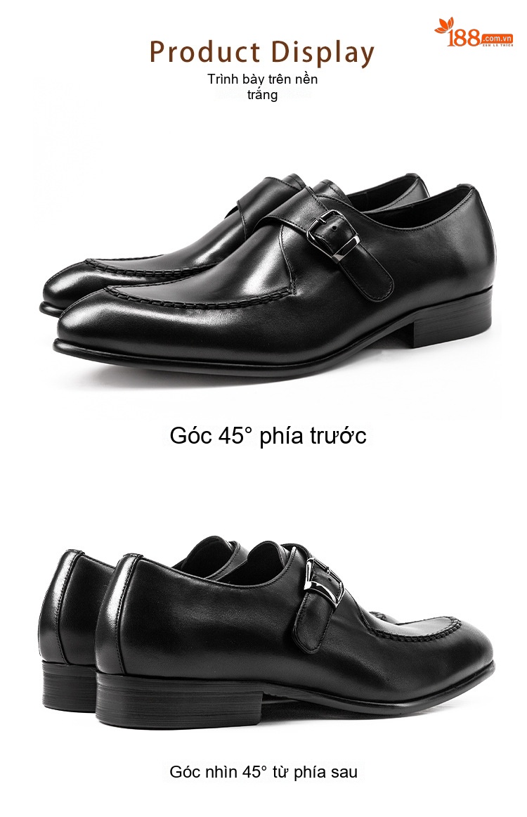 Giày Monkstrap Khóa Cài Nam Da Bò Chiều Cao Đế Khoảng 3cm Màu Đen, Nâu chi tiết 2