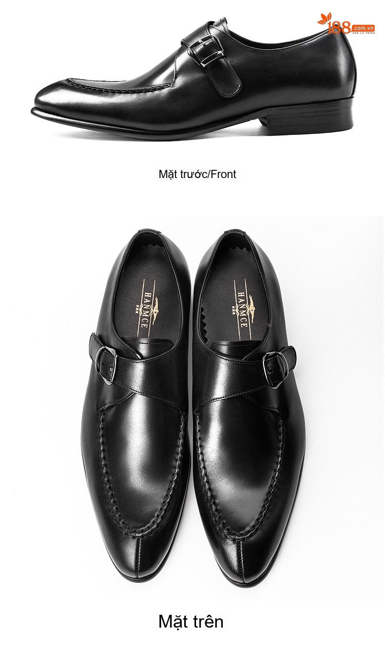 Giày Monkstrap Khóa Cài Nam Da Bò Chiều Cao Đế Khoảng 3cm Màu Đen, Nâu chi tiết 3