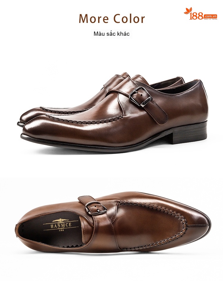 Giày Monkstrap Khóa Cài Nam Da Bò Chiều Cao Đế Khoảng 3cm Màu Đen, Nâu chi tiết 4