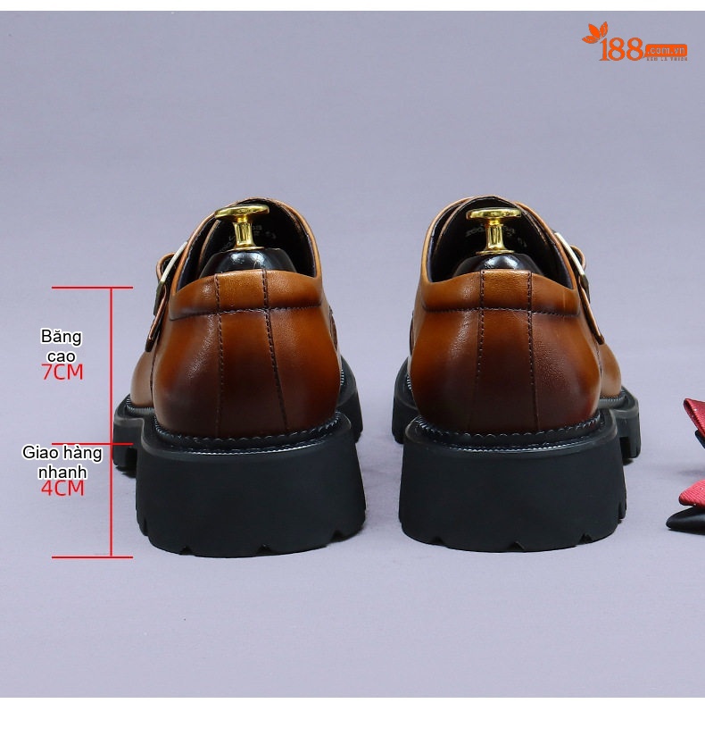 Giày Monkstrap Khóa Cài Nam Da Bò Mũi Tròn Công Sở Chiều Cao Đế Khoảng 4cm Màu Đen, Nâu chi tiết 17