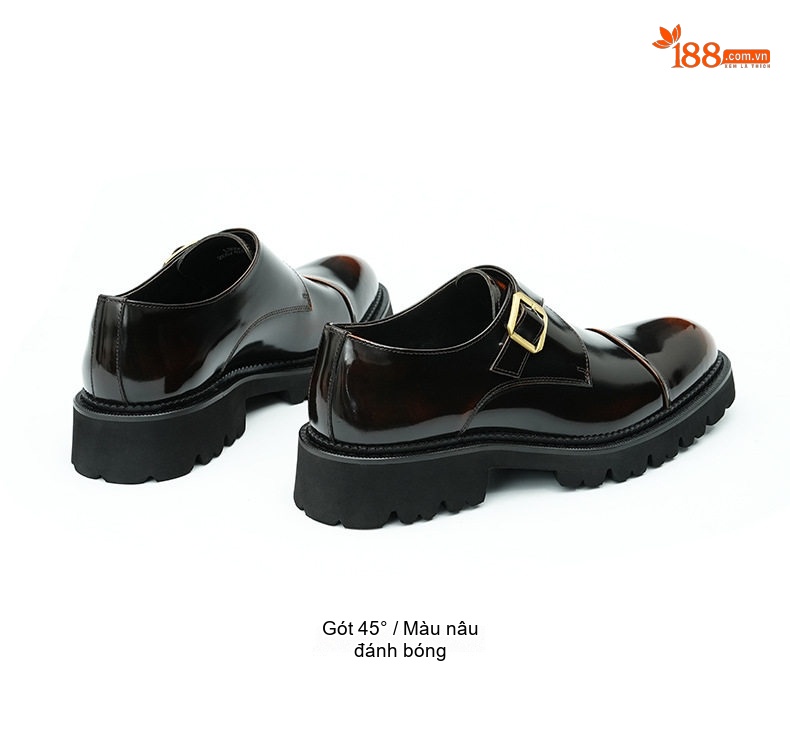 Giày Monkstrap Khóa Cài Nam Da Bóng Chiều Cao Đế Khoảng 4cm Màu Đen, Nâu Đỏ chi tiết 11