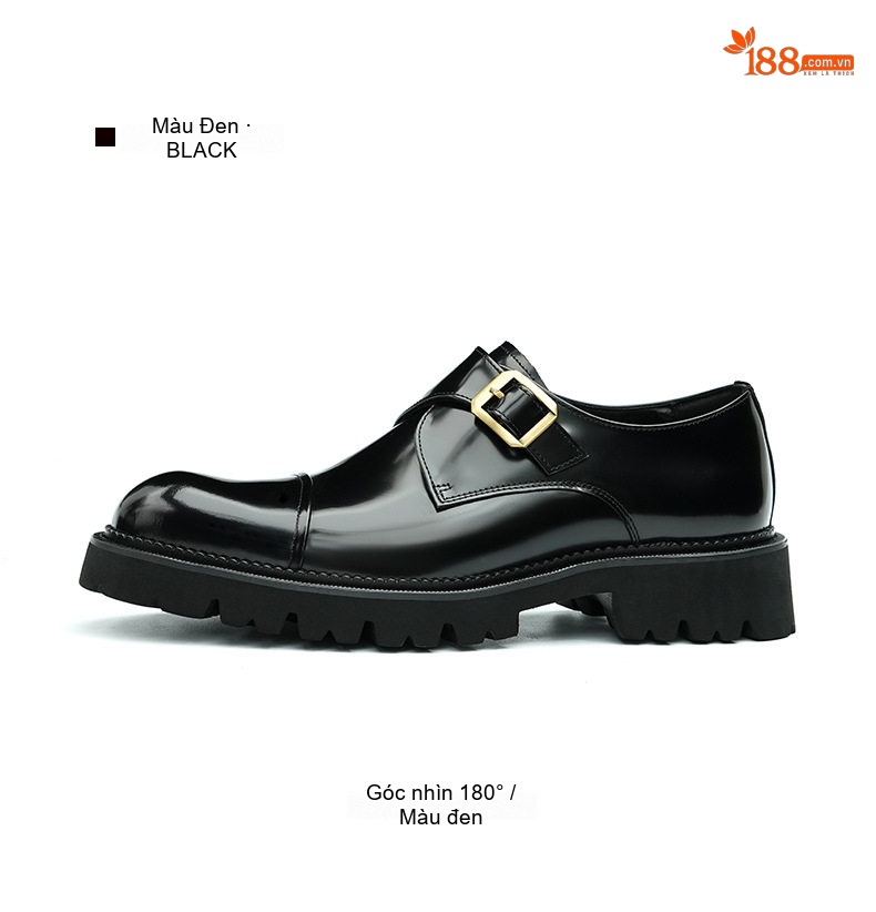 Giày Monkstrap Khóa Cài Nam Da Bóng Chiều Cao Đế Khoảng 4cm Màu Đen, Nâu Đỏ chi tiết 12
