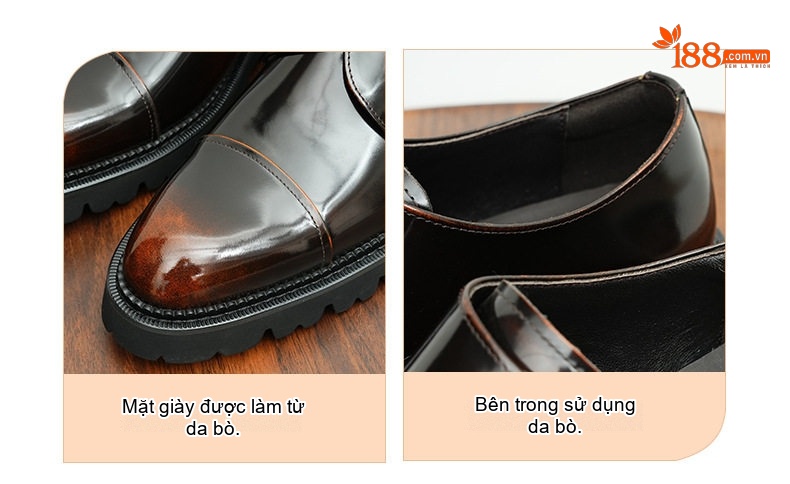 Giày Monkstrap Khóa Cài Nam Da Bóng Chiều Cao Đế Khoảng 4cm Màu Đen, Nâu Đỏ chi tiết 4